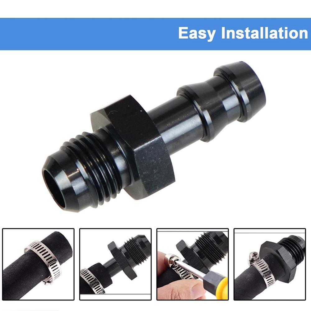 6AN Flare auf 3/8 Zoll oder auf 5/16 Zoll Schlauchadapter-Anschlüsse, Aluminium-Kraftstoffleitung männlich 8AN auf 1/2 Zoll Push-On Barb Connector Schwarz