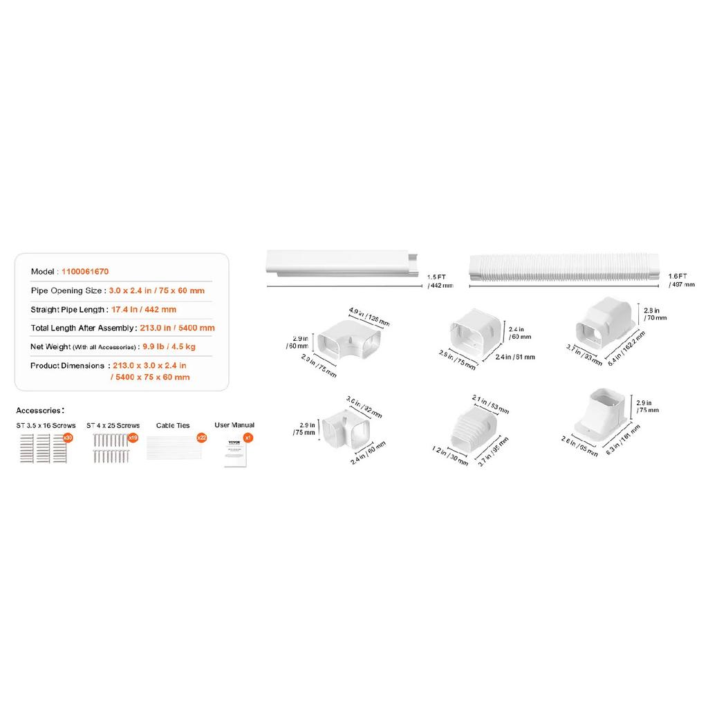 SucceBuy Mini Split Line Set Cover PVC Decorative Pipe Line Cover For Air Conditioner Easy To Install Paintable for Heat Pump