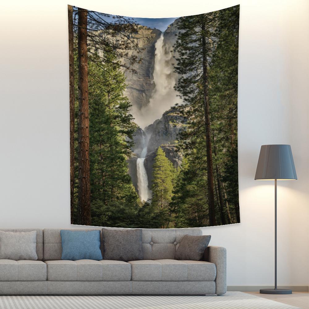 Anpassbares Naturwald-Wasserfall-Landschafts-Wandteppich-Dekorations-Wandbild-Wandteppich Wohnzimmer Leinwand-Wand-Wandteppich
