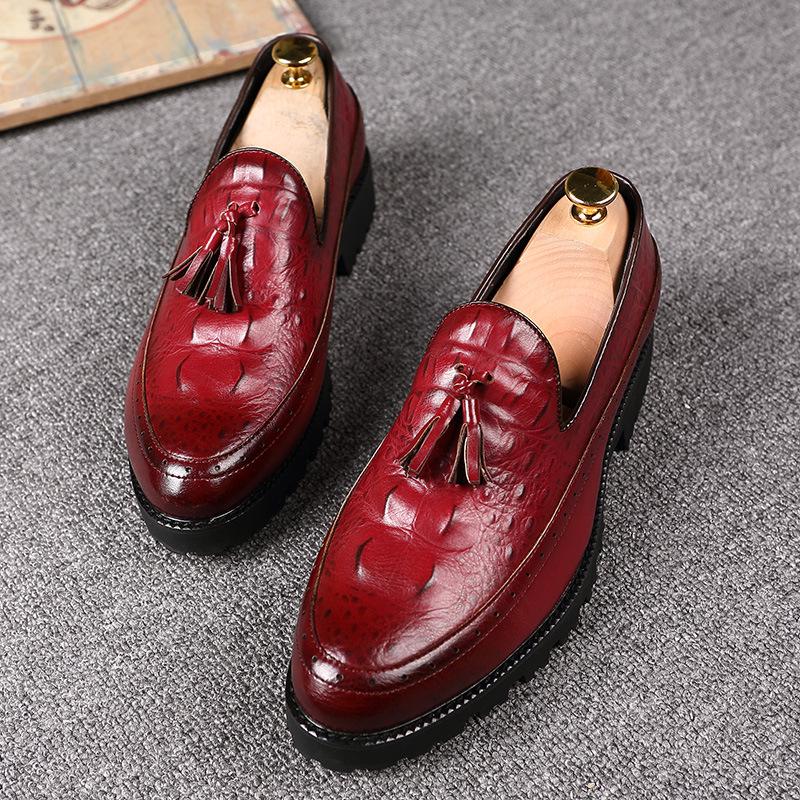 Men s Four Seasons Casual Tassel Leather Slip-Ons - Trendy British Style Wedding Shoes 43 красный