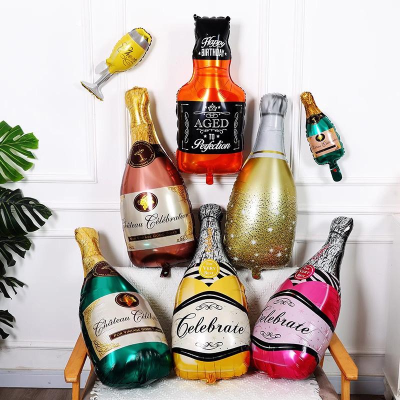 Birthday Decoration Anniversary Background Wall Decoration Holiday Supplies Champagne Wine Bottles Wine Glasses Aluminum Film Balloons