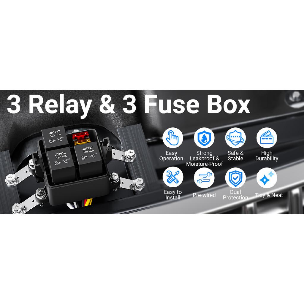 3 Way 12V Waterproof Relay Box Pre-Wired Fuse and Relay Box 3x4 Pin 40A Relay and 3 ATC/ATO Blade Fuse for Automotive Cars Truck