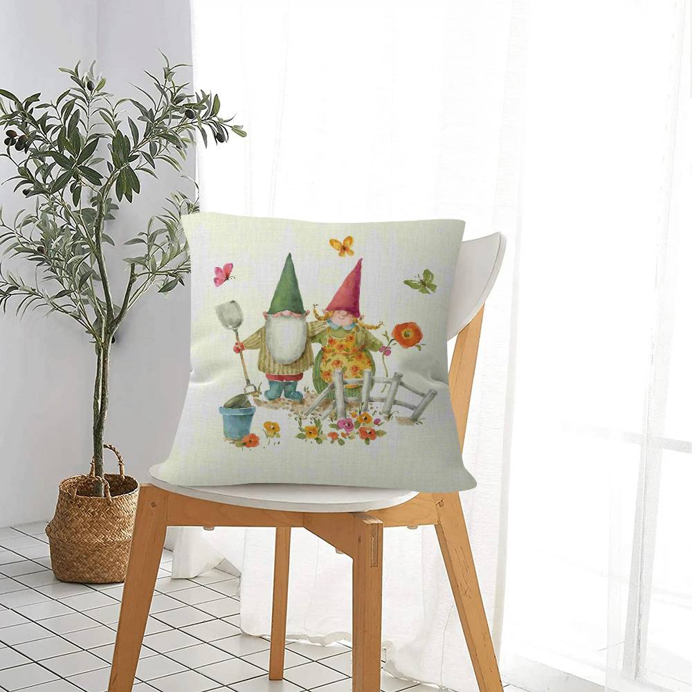 Adorable Gnome & Floral Garden Cushion Cover Car Throw Pillow Case For Sofa Car Christmas Gift