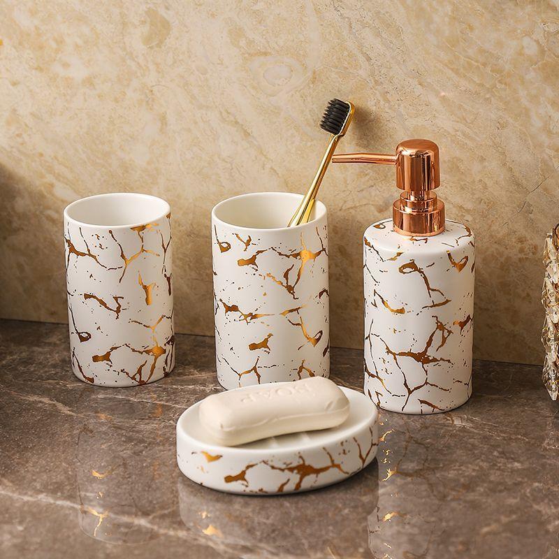 Gold Plated Ceramic Mouthwash Cup Soap Dish Lotion Bottle Home Bathroom Accessories Delicate Shampoo Moisture Bottling Soap Dish