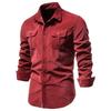 Herrenhemden Einreihig Herrenhemden Business Casual Mode Uni Kord Formschlüssig Klassische Hemden