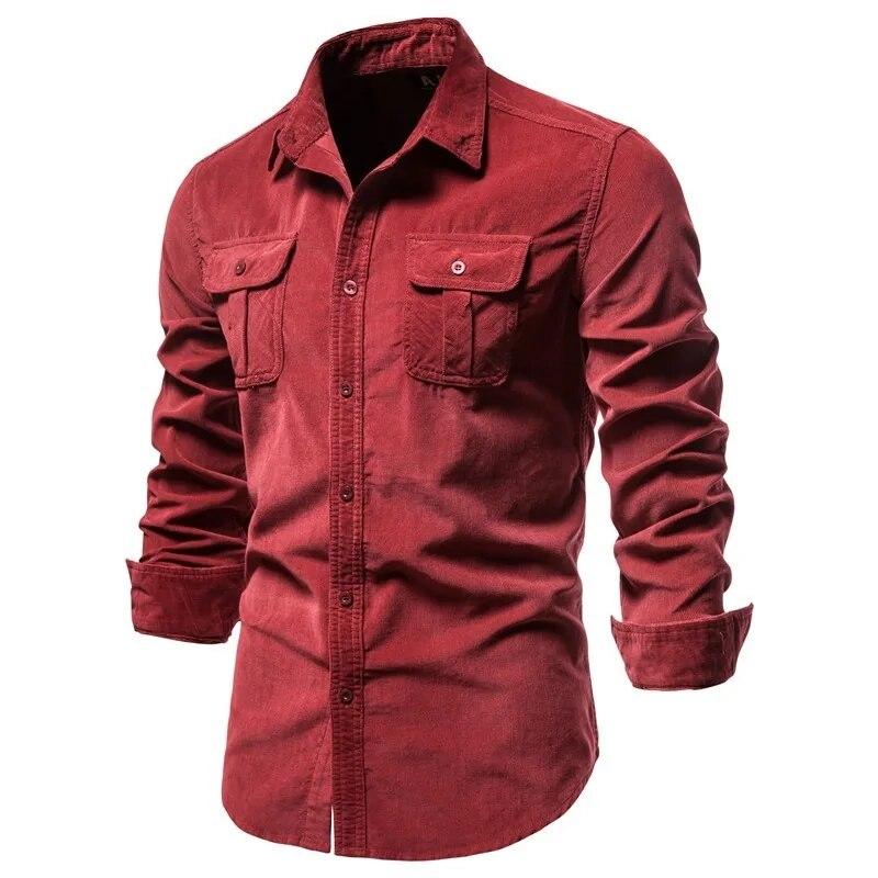 Herrenhemden Einreihig Herrenhemden Business Casual Mode Uni Kord Formschlüssig Klassische Hemden