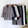 Spring and Autumn Thin Men's Kimono Robes with Long Trousres Cotton Color Matching Pajamas Plus Size Home Pyjamas Set