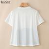 ZANZEA Women Casual Round Neck Summer Short Sleeve Patchwork T-Shirts