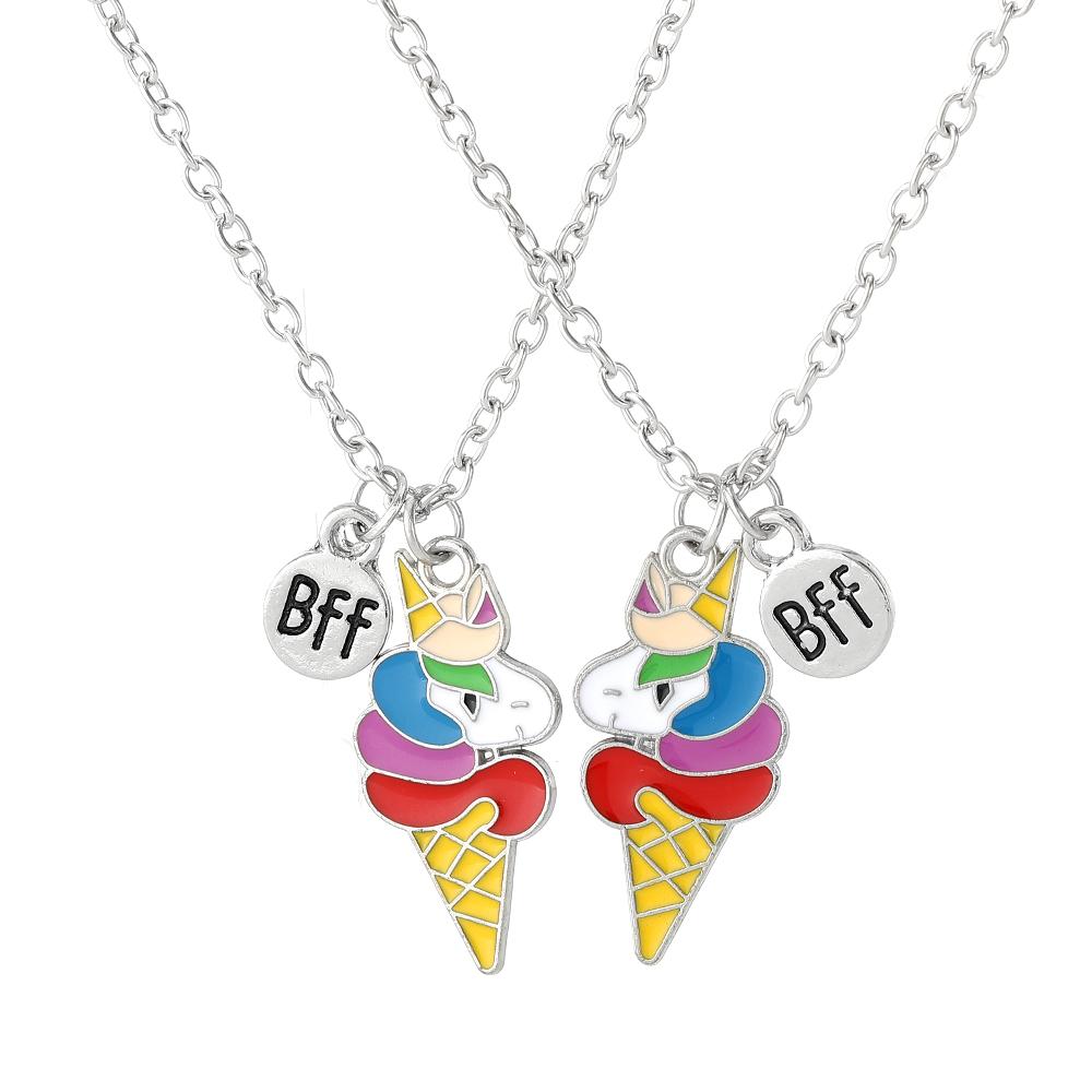 2Pcs/Set Cute BFF Charms Unicorn Ice Cream Pendant Necklace Best Friends Chain Long Distance Relationship Jewelry