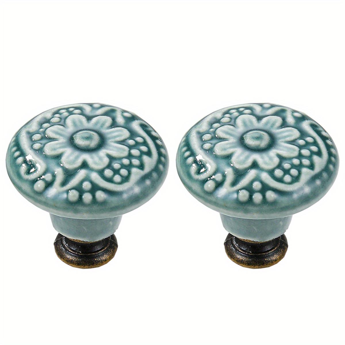 

2 шт. Керамические ручки для ящиков с ретро-узором, Двери домашних шкафов, Одноотверстные ручки с винтами зелёный