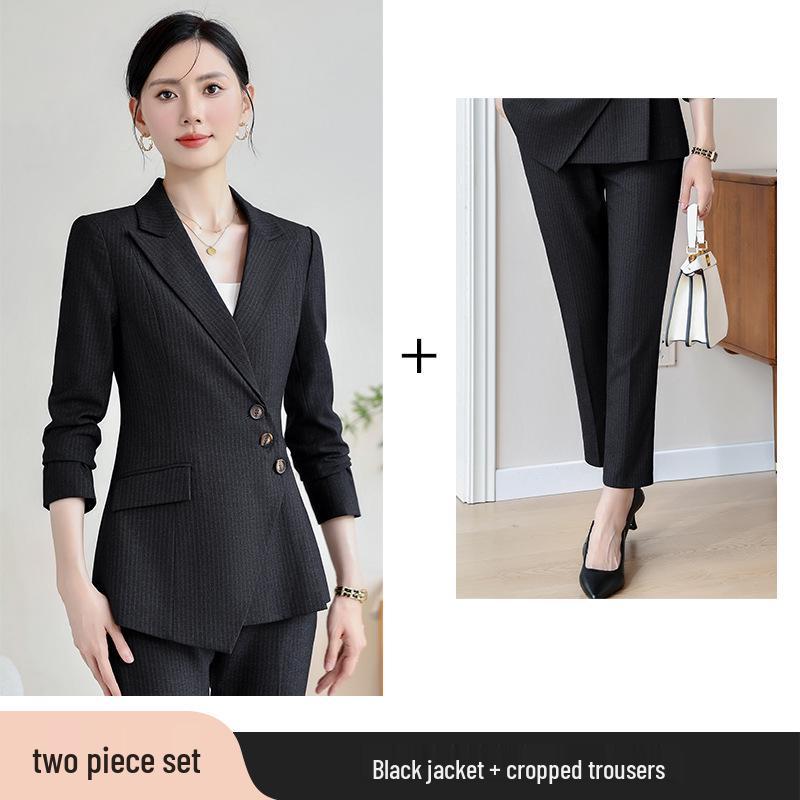 Women's High-End Striped Suit Set - Autumn 2024 Fashion, Elegant Professional Wear, Formal Goddess Style