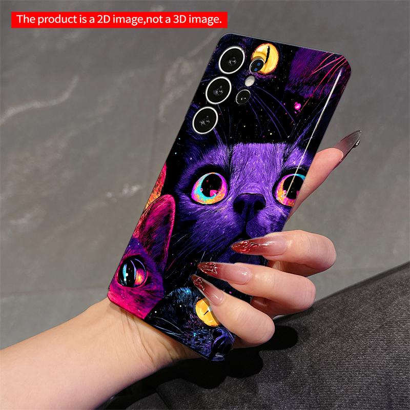 2DFlat Samsung Phone Case Neon Cats Cosmic Eyes Phone Case Applicable To Galaxy S22 S23 S24 S25ULTRA S26 A12 A13 A14 A15 A16