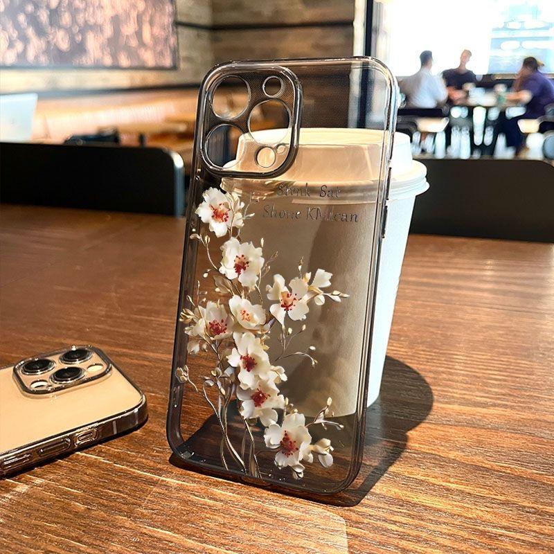 16E Flower Clear Phone Case For iPhone 16 Pro Max Case iPhone 13 11 12 14 15 Pro Max XR 8 16 Plus Shockproof Transparent Cover