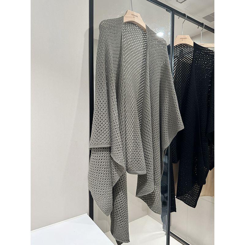 

Brand Discount Mall Foreign Trade Women s Clothing Cut Out Knitting Blended Asymmetrical Shawl Mid Length Long Length Cardigan Sweater Outwear Grey All yards