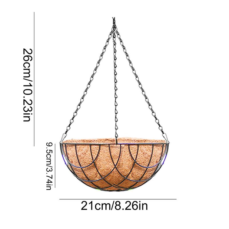 Hanging Planter Basket Metal Wire Plant Holder with Coconut for Porch Pot Hanger Garden Indoor Outdoor Plant Flower Pot Decor