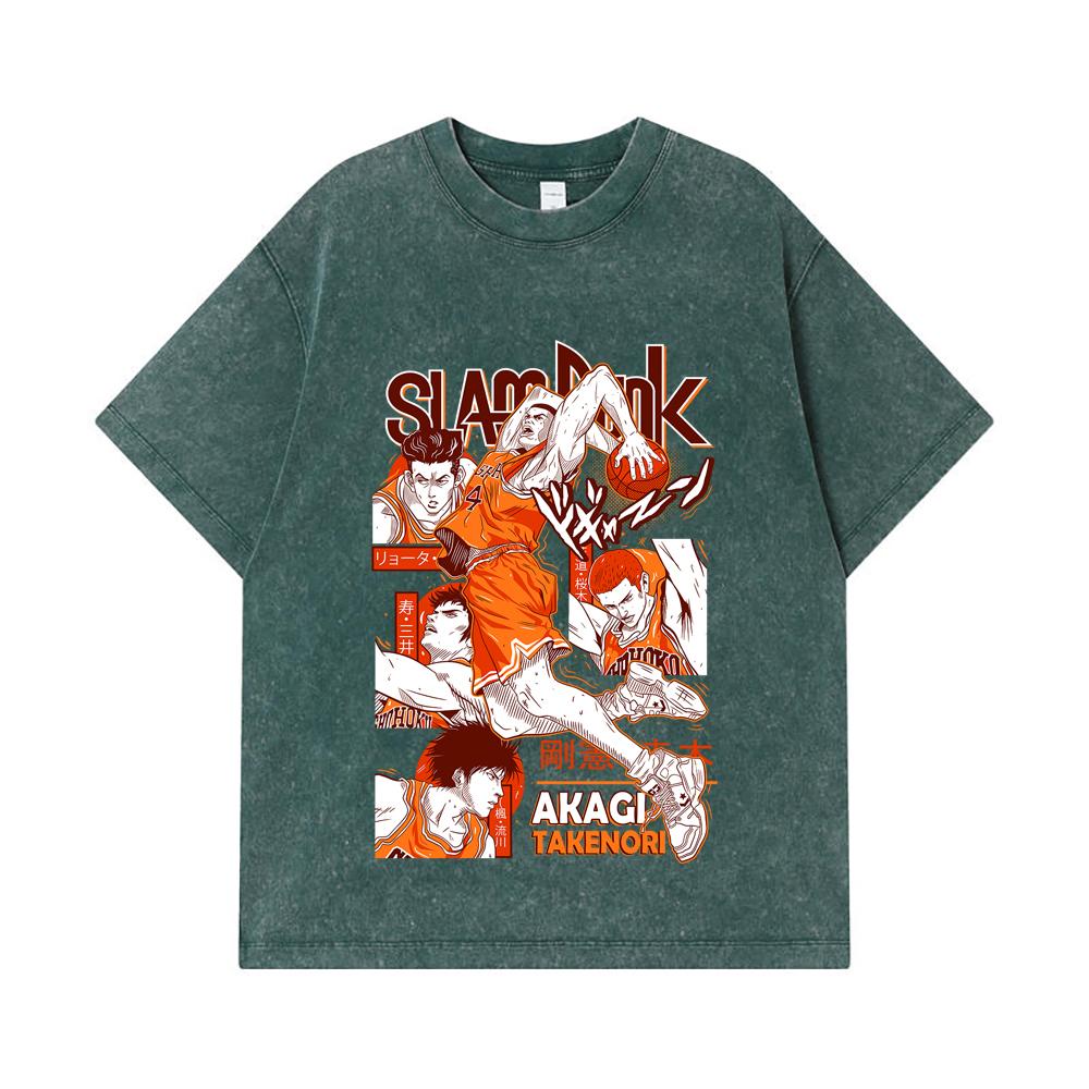 275 GSM Washed T-shirts 100% Cotton Slam Dunk V1 Akagi Print Unisex Heavy Cotton T Shirt