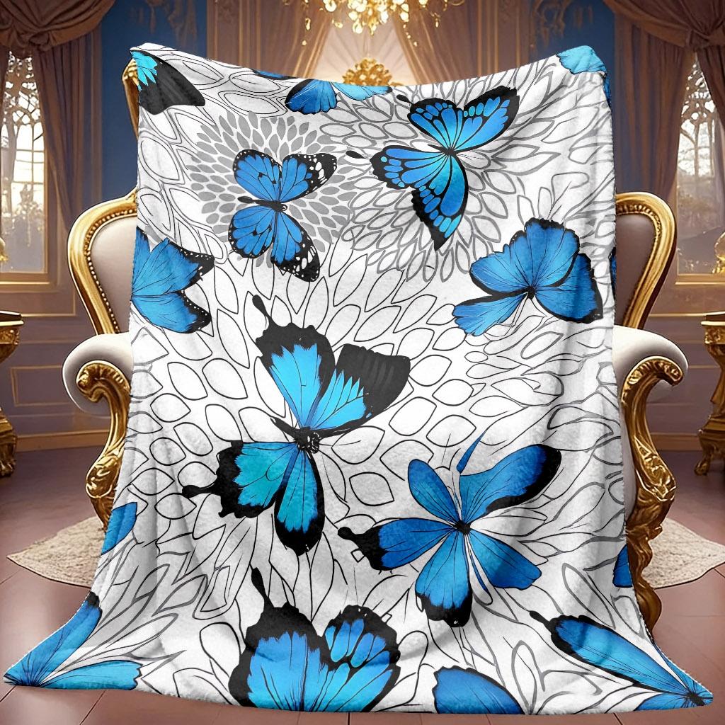 A 2D Blue Butterfly-themed Flannel Blanket with Soft High-definition Digital Printing, a Cooling Blanket Suitable for All Seasons! Soft and Breathable