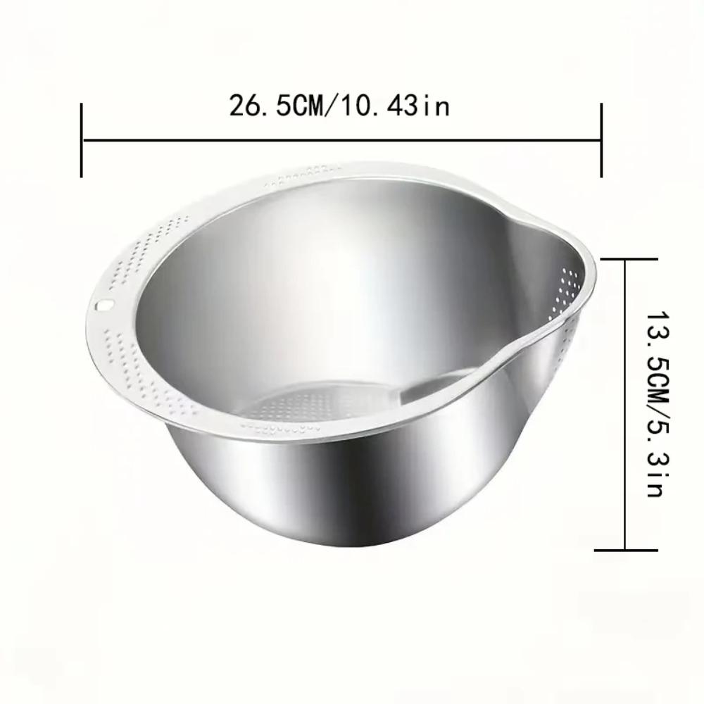 1PCS Rice Washer Strainer Bowl Stainless Steel Rinser With Side Drainers Multipurpose Strainer for Cleaning Fruits Vegetables