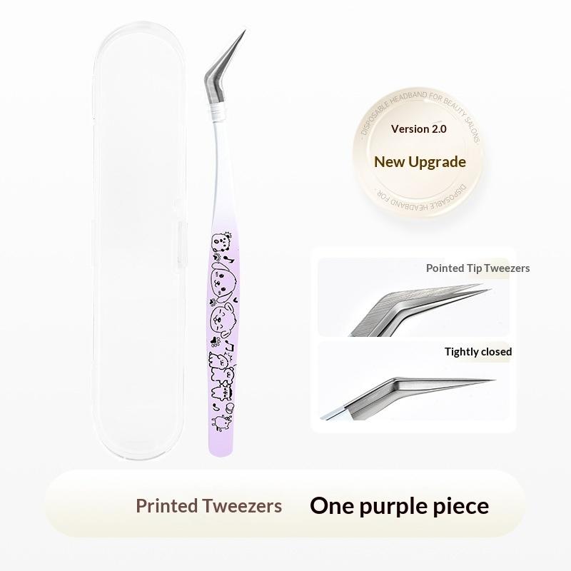 Cartoon Print False Eyelash Tweezers Stainless Steel Curved Professional 3D Lashes Extension Tweezer Makeup Tools