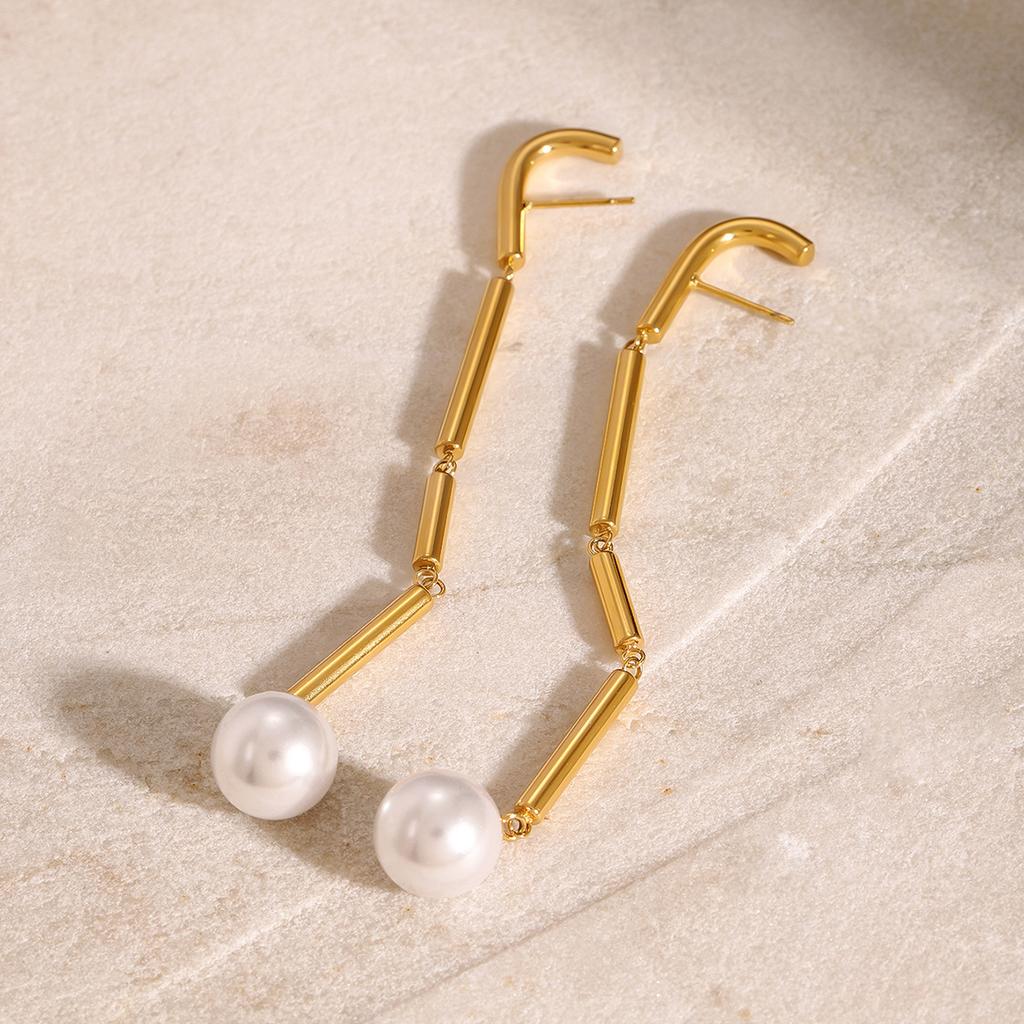 Jiedin European and American stainless steel fringed earrings niche pearl studs titanium steel ins earrings jewelry