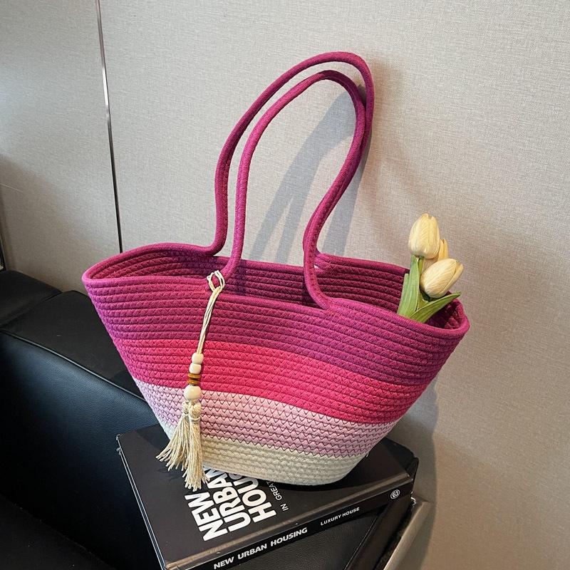 Large-capacity Contrasting Color Bag Women's New Casual Woven Bag Summer Versatile Seaside Vacation Beach Bag