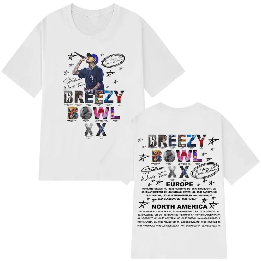 Rapper Chris Brown Breezy Bowl XX Tour 2025 T-Shirt Herren Damen Mode Hip Hop T-Shirt Lässige Übergroße T-Shirts Geschenk für Fans