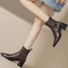 2026 NEW Women's New Autumn/Winter Square Headed Genuine Leather Sheepskin Elastic High Heels Large Calf Short Boots