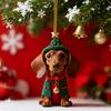 1/7Pcs Christmas Acrylic Dachshund Hanging Decoration Car Rearview Mirror Xmas Tree 2D Flat Santa Hat Dog Hanging Ornament Holiday Party Pendant