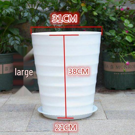 Extra großer weißer gerippter Harz-Blumentopf mit Untersetzer für Geldbaum.