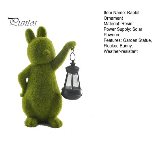 Solarbetriebene Hasen-Gartenstatue, beflockte Hasenskulptur aus Kunstharz mit Laterne, solarbetriebenes Hasenlicht für Terrasse, Hof, Außendekoration, Einweihungsgeschenk