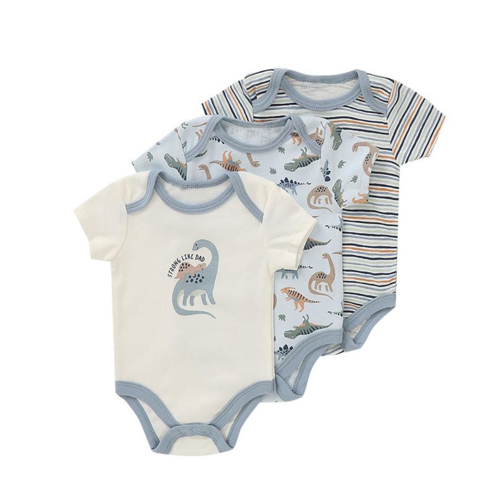New Three-piece Baby Clothes Fart Clothes Short-sleeved Summer Printed Children's Clothing Baby One-piece Suit