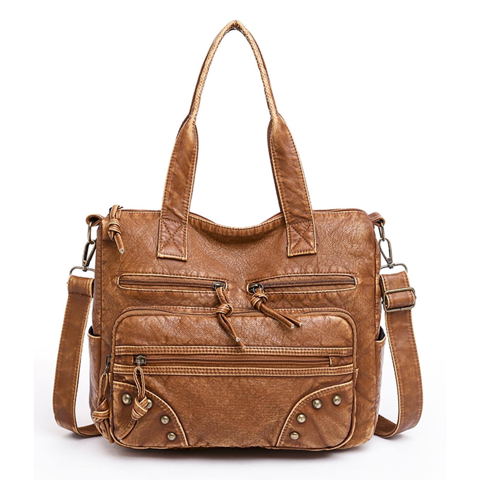 

women Handbag PU Leather Brown Tote Handle Large Capacity Multi Pocket Shoulder Bag Purse for Ladies Travel Work Women