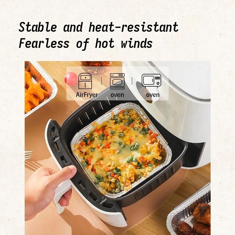 Disposable Air Fryer Aluminum Foil Liners, Square & Oval Baking Pans, Oil-Proof Food Containers for Cooking, Baking, BBQ, Party