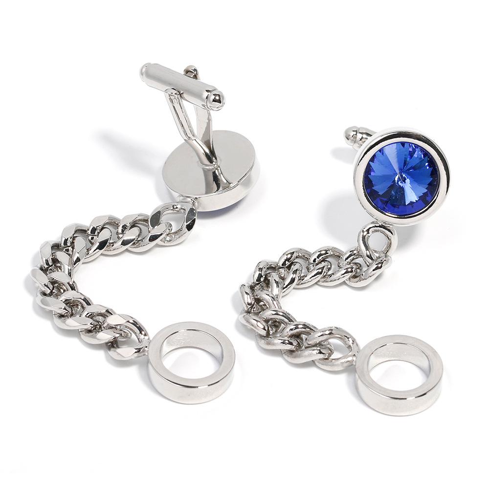 Men's Luxury Crystal Inlaid Gold and Silver Chain Cufflinks