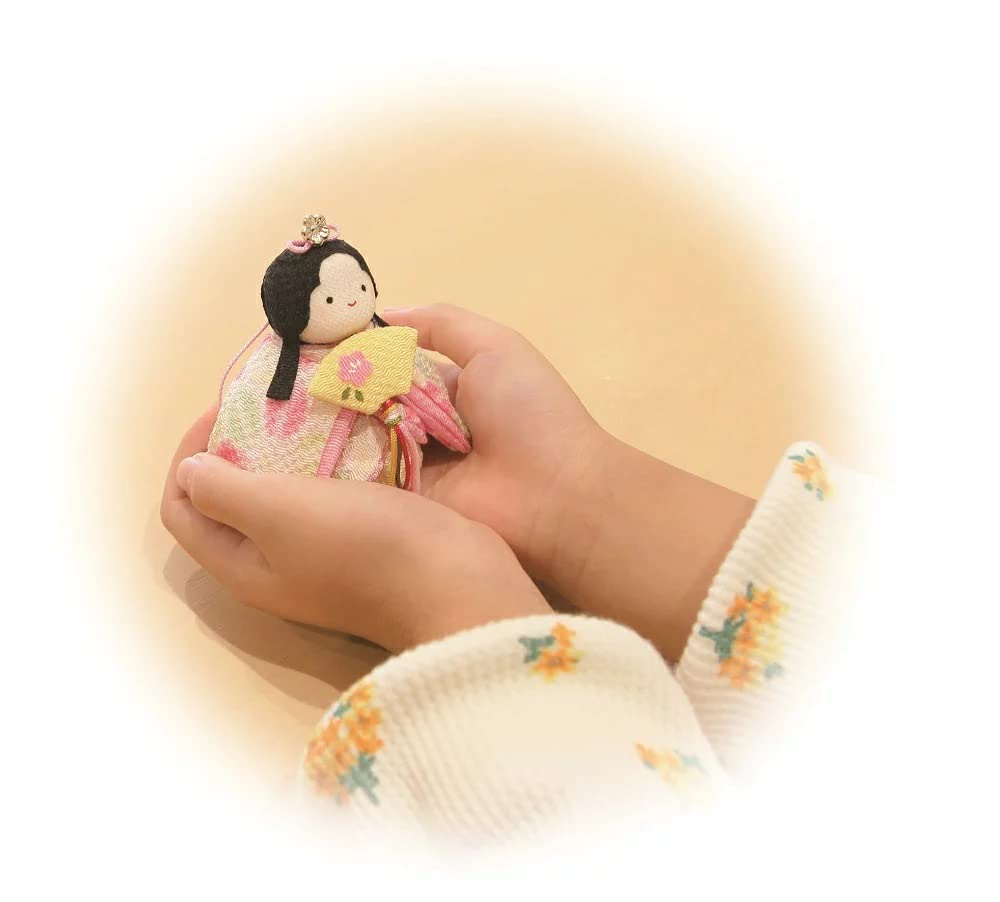 Ryukodo Hina Dolls with Original Rabbit Two Plump Hina Asanoha Compact Emperor and Empress Chirimen Fabric Hina Small Mini Hina Dolls Stand Display