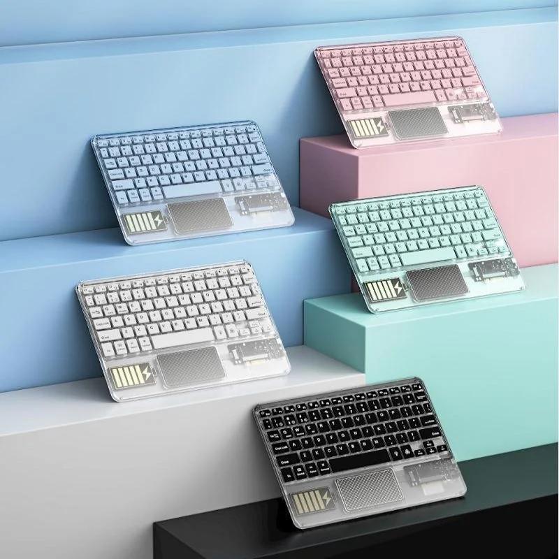 

Transparent RGB Bluetooth Keyboard with Touchpad Rechargeable Wireless Keyboard for iPad Android iOS Windows Tablet