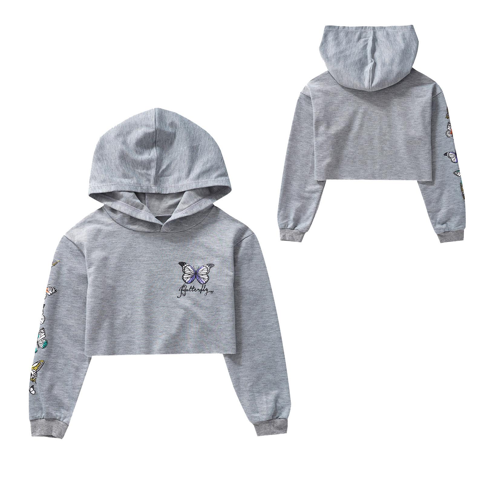 

Дитяча повсякденна толстовка з капюшоном і довгими рукавами, укорочена толстовка для дівчаток 7-8 Years сірий