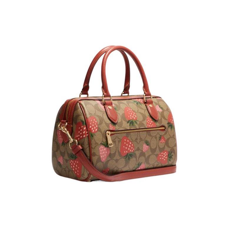 New COACH Rowan Coated Canvas With Leather Shoulder Bag, Crossbody Bag, Handbag Medium Size Women's Red & Brown CH511-IME7V