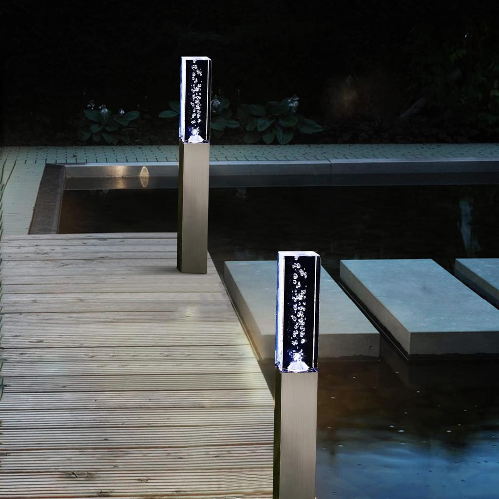 GWSOLAR [Stylish, transparent light Set of 2 solar lights  6cm square x 63cm tall  Acrylic square] Automatic onoff, white, IP65 rating, no wiring