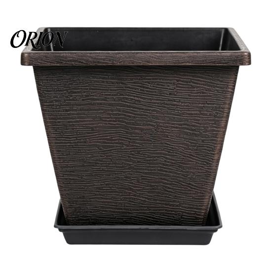 Balcony Garden Plant Holders Square Resin Planter, 10 Inch Large Pot with Drainage Hole, Modern Decorative Flower Pots Saucer for Indoor Outdoor