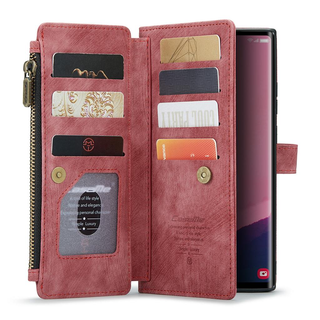 For Samsung Galaxy S24 Ultra Phone Cases with Strap CASEME C30 Zipper Multiple Card Holder PU Leather Cover