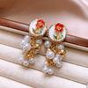Silver needle French retro flower pearl fringed earrings personality sweet temperament stud earrings women