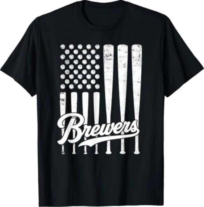 Vintage Brewers Baseball American Us Flag For Unisex Unisex TShirt S