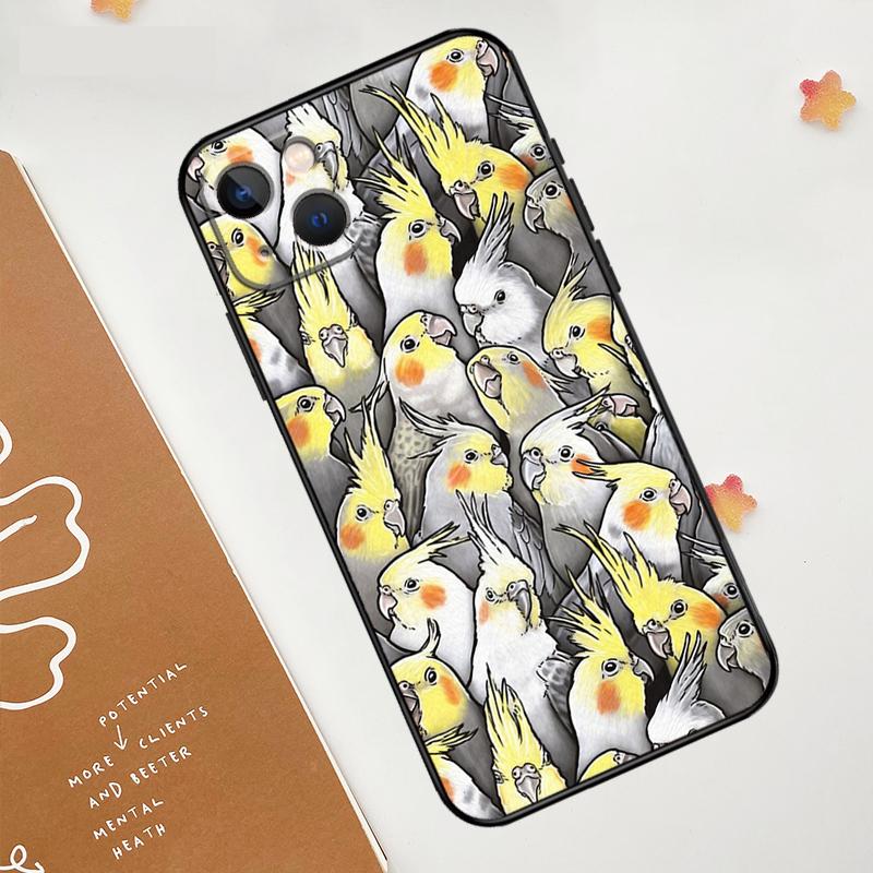 Cartoon Cockatiel Collage Case For Apple iPhone 16 15 14 13 12 11 Pro Max Mini XR 15 16 Plus 16e Protective Cover