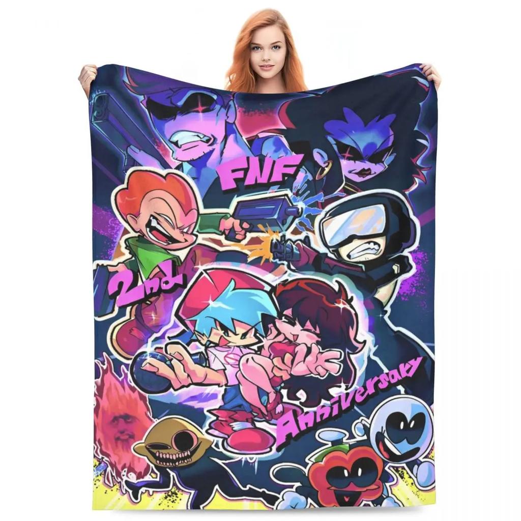 FNF Bad Time Trio Friday Night Funkin Fleece Throw Blanket Blankets for Home Couch Soft Bedroom Quilt