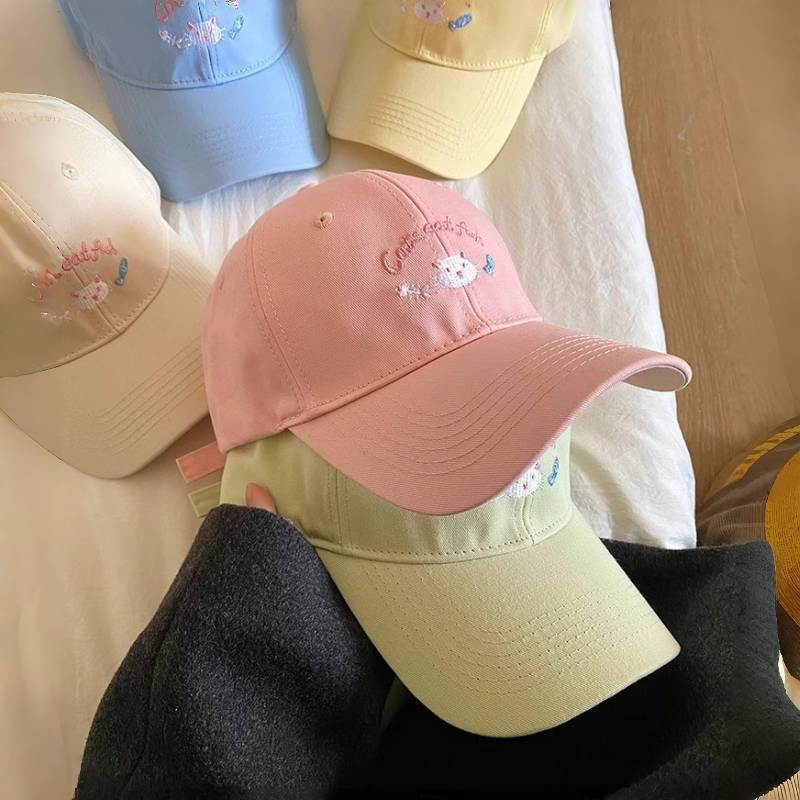 Cat Embroidered Casual Baseball Hat For Women Spring Summer Sunshade Cotton Material