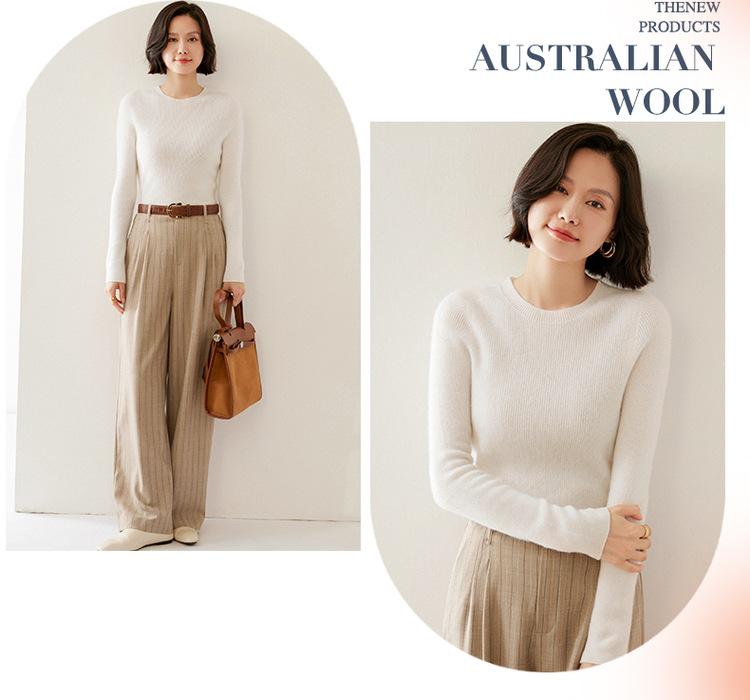 Women's Soft Wool Knit Pullover - Slim Fit Base Layer for Autumn/Winter.