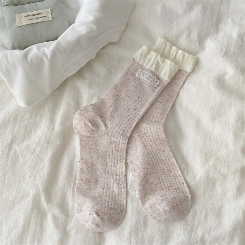 Thin Lace Labeled Bow Socks Internet Celebrity Popular Breathable Cotton Mid-Leg Socks Stacked Socks