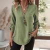 Woman Clothing Cotton Linen Shirt With Buttons And Large-size V Neck For Women Tight Fashion, Long Sleeve, Solid Color Top Mujer