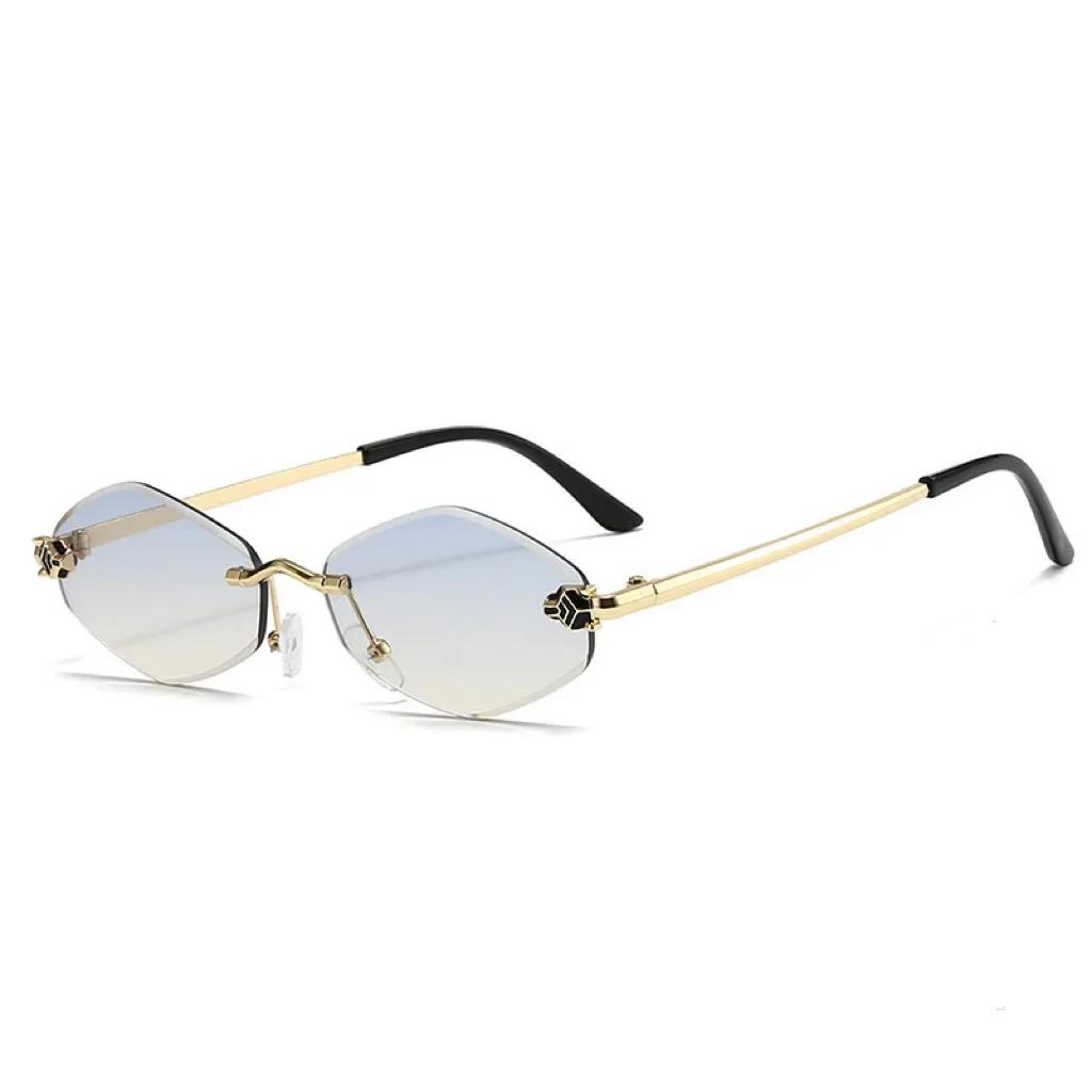 Ashion Small Polygonal Sunglasses For Women Luxury Brand Rmless Brown Rhombus Sun Glasses Woman Vintage Metal Shades Eyewear